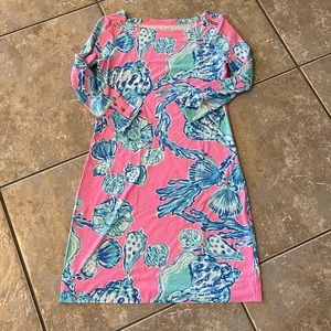 Lilly Pulitzer pink shell dress quarter length sleeves